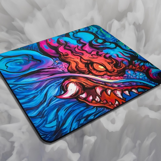 draco edge mouse pad with a blue and orange dragon design frontal