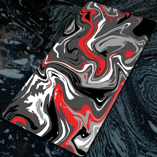 liquid marble red mouse pad with a red, black and white marble design frontal
