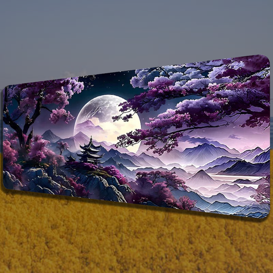 soft bloom mouse pad with purple mountains and trees with moon frontal